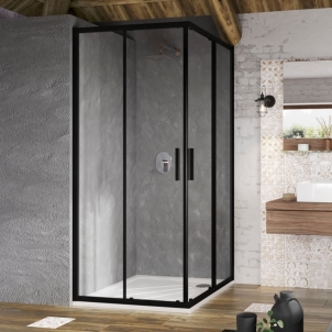 Kvadratinė dušo kabina Ravak Blix Slim, BLSRV2-80 juoda+ stiklas Transparent Dušo kabinos