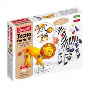 Lavinamasis žaislas 0540 Quercetti Tecno Puzzle 3D Lion and Zebra Izglītojošās rotaļlietas