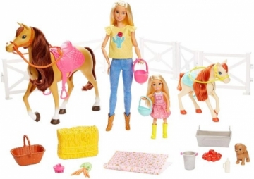 Lėlė FXH15 Hugs N Horses - playset Barbie and Chelsea and 2 horses MATTEL