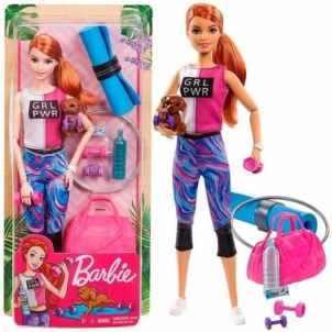 Lėlė GJG57 Barbie Fitness Doll, Red-Haired, with Puppy and 9 MATTEL 