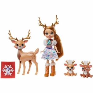 Lėlė GNP17 / GJX43 Enchantimals Rainey Reindeer Doll & Family MATTEL