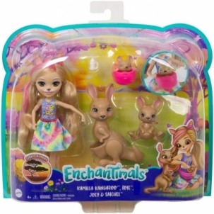 Lėlė GTM31 / GJX43 Enchantimals Sunny Savanna Kamilla Kangaroo Doll with Kangaroo Family Pet MATTEL