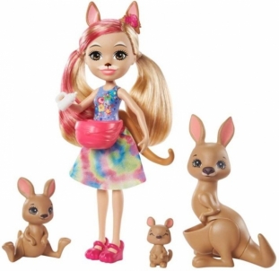 Lėlė GTM31 / GJX43 Enchantimals Sunny Savanna Kamilla Kangaroo Doll with Kangaroo Family Pet MATTEL