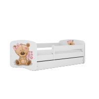 Lova Babydreams - Meškiukas su gėlėmis, balta, 180x80, su stalčiumi Bērnu gultas