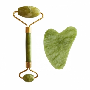 Masažuoklis Palsar 7 Massage roller and plate Guasha green xiuyan jadeite ( Light Green Xiuyan Jade Roller & Gua Sha Set) Массаж инструменты