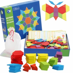 Medinė dėlionė &quot;Pattern Blocks&quot;, 130 detalių Jigsaw for kids