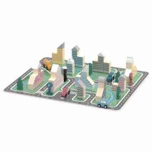 Medinė miesto dėlionė su pagrindu - Viga PolarB, 56 elementai Organic toys