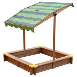 Medinė smėlio dėžė su reguliuojamu stogeliu Bērnu rotaļu laukumi, šūpoles