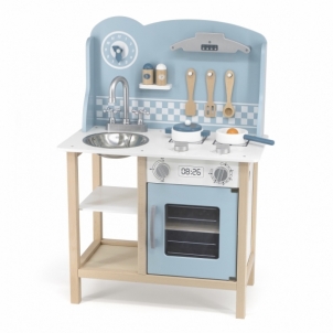 Žaislinė medinė virtuvė su priedais VIGA PolarB, sidabrinės/mėlynos spalvos 