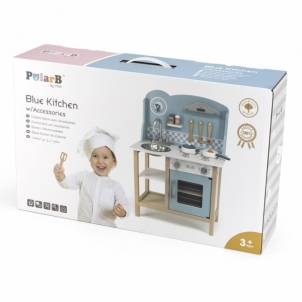 Žaislinė medinė virtuvė su priedais VIGA PolarB, sidabrinės/mėlynos spalvos
