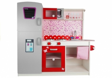 Medinė virtuvėlė vaikams su raudonais akcentais, 112x 31x106 