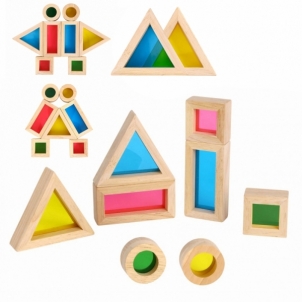 Mediniai spalvoti veidrodiniai blokeliai - Tooky Toy, 8 elementai Attīstošās koka rotaļlietas