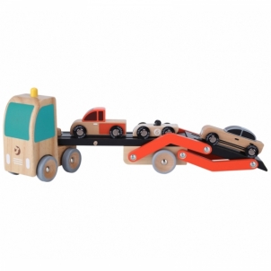 Medinis sunkvežimis su automobiliais Attīstošās koka rotaļlietas