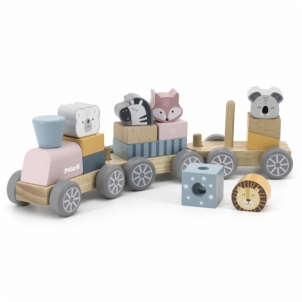 Medinis traukinukas su gyvūnais Žaislai kūdikiams