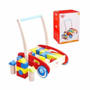Medinis vaikiškas vežimėlis su kaladėlėmis Attīstošās koka rotaļlietas