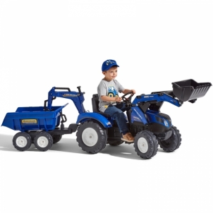 Minamas traktorius su kastuvu ir priekaba, mėlynas