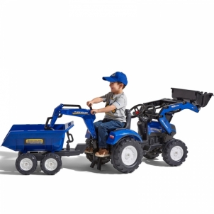 Minamas traktorius su kastuvu ir priekaba, mėlynas