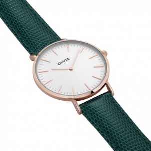 Женские часы Cluse La Bohème Rose Gold White/Emerald Lizard