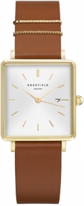 Women's watches Rosefield The Boxy White Sunray Cognac Gold QSCG-Q029 