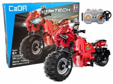 Nuotoliniu būdu valdomas motociklas - konstruktorius CadFi, 484 elementai, raudonas LEGO ir kiti konstruktoriai vaikams