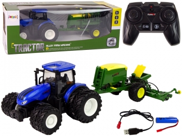 Nuotoliniu būdu valdomas traktorius su priedais, 1:24, mėlynas Radiovadāmās rotaļlietas