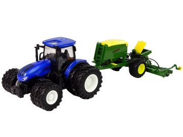 Nuotoliniu būdu valdomas traktorius su priedais, 1:24, mėlynas