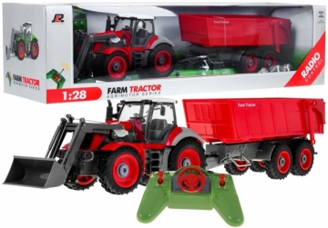Nuotoliniu būdu valdomas traktorius su priekaba, raudonas Radiovadāmās rotaļlietas