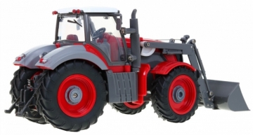 Nuotoliniu būdu valdomas traktorius su priekaba, raudonas
