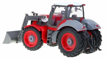 Nuotoliniu būdu valdomas traktorius su priekaba, raudonas