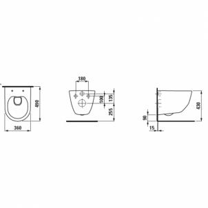 Pakabinamas unitazas Pro Rimless Compact be nuplovimo lanko (360 x 490 x 430 mm), baltas