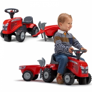 Paspiriamas traktorius su priekaba - Baby Massey Ferguson, raudonas Stumjamās un pedāļu mašīnas