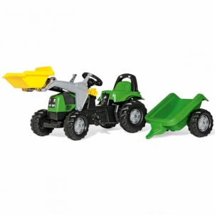 Pedalais minamas traktorius su priekaba ir kastuvu Rolly Toys, žalias Minamos ir paspiriamos mašinėlės