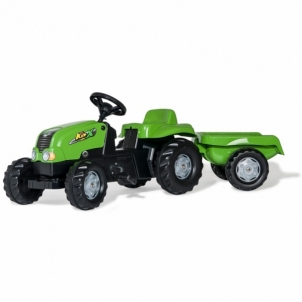 Pedalais minamas traktorius su priekaba Rolly Toys, žalias Minamos ir paspiriamos mašinėlės