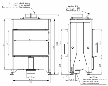 Plieninis židinio ugniakuras Romotop Dynamic DB2M01 66.50.01 su galinėmis durimis, su dvigubu stiklu