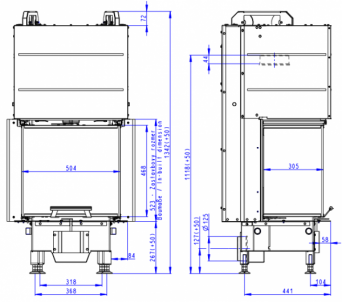 Plieninis židinio ugniakuras Romotop Heat HC3LE21+K1 50.52.31 su montavimo rėmu, trijų stiklų