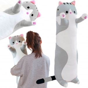 Pliušinis pailgas žaislas/pagalvėlė 70 cm, pilka katytė 