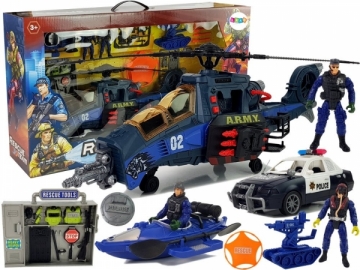 Policijos transporto priemonių rinkinys su priedais, mėlynas Rotaļlietas zēniem