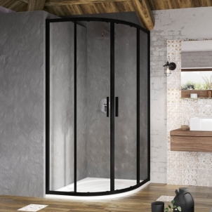 Pusapvalė dušo kabina Ravak Blix Slim, BLSCP4-90 juoda+stiklas Transparent Dušo kabinos