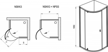Semicircural shower Ravak Nexty, NSKK3-90 juodas+Transparent