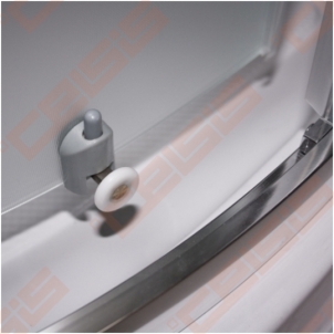 Semicircural shower SANIPRO COFE 90x90 su dviejų elementų slankiojančiomis durimis bei brilliant spalvos profiliu ir tamsintu stiklu