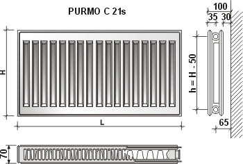 Radiator PURMO C 21s 550-2600, subjugation on the side