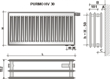 Radiator PURMO HV 30 900-1200, subjugation apačioje