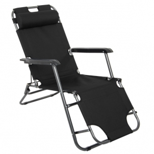 Reguliuojamas fotelis su atlošu galvai, juodas Turistiniai baldai