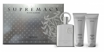 Rinkinys: parfumuotas vanduo Afnan Supremacy Silver - EDP 100 ml + dušo želė 100 ml + balzamas po skutimosi 100 ml Kvepalų ir kosmetikos rinkiniai