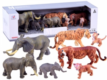 Safari gyvūnų figūrėlių rinkinys, drambliai-tigrai