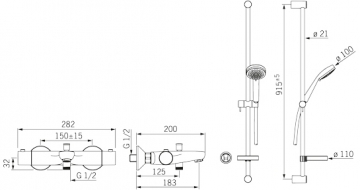 SAFIRA termostatinis vonios ir dušo maišytuvai su dušo komplektu L 900