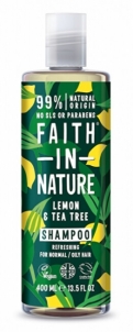 Šampūnas Faith in Nature Natural Shampoo for Oily and Normal Hair Lemon & Tea Tree (Refreshing Shampoo) - 400 ml Šampūnai plaukams