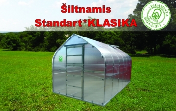 Šiltnamio Standart KLASIKA praiginimas 2 metrų (1 stoglangis) su 6 mm.polikarbonato danga be priekio ir galo