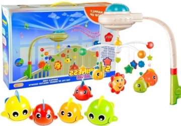 Spalvinga karuselė su žuvytėmis ir projektoriumi Žaislai kūdikiams