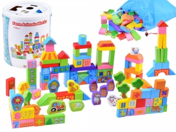 Spalvingų medinių kaladėlių rinkinys Linings and construction toys